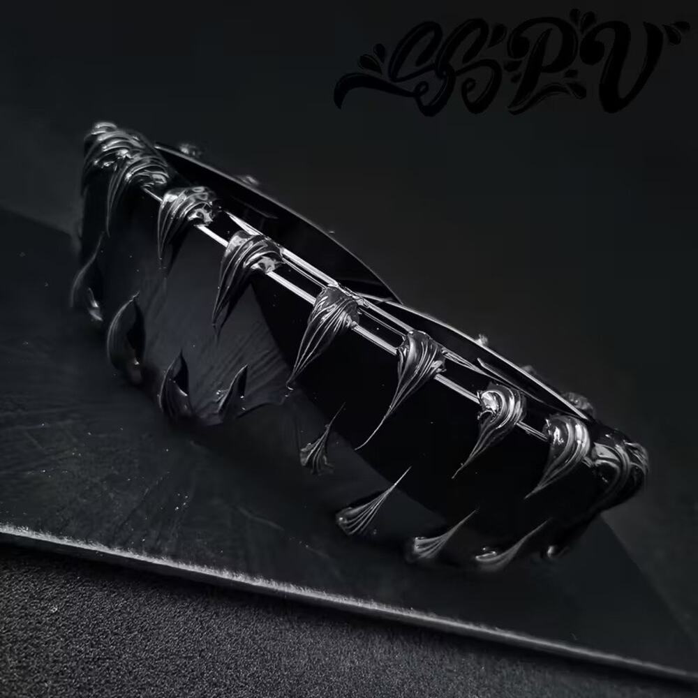 Gothic Black Flame Teeth Mouth Wraparound Sunglasses Y2K Punk Visor Shades